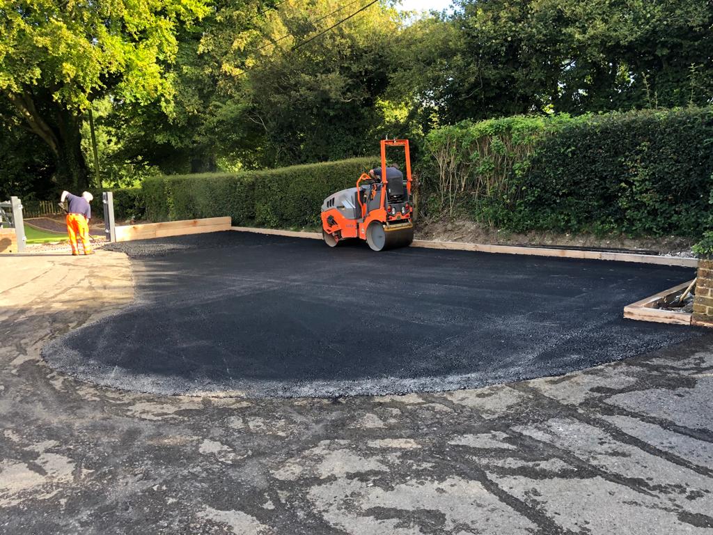 This is a photo of a bitumen driveway which is in the process of being installed by Footscray Road Tech